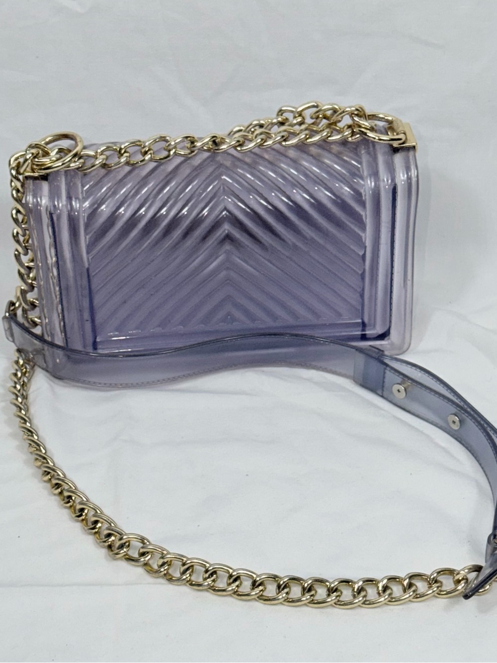 Translucent Purple Jelly Crossbody Bag Gold Chain Chevron Flap Shoulder Purse OS - Picture 2 of 10